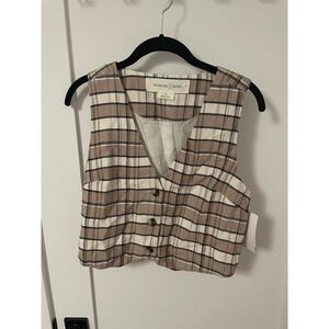 Treasure & Bond XS Plaid Vest‎ Tan Chantepele Button Front Sleeveless Top